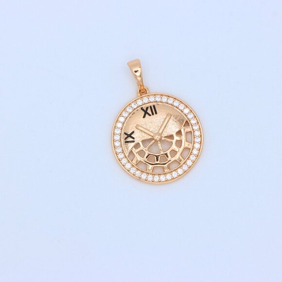 "Rose Gold Clock Face Pendant with Roman Numerals and Iced Border, XPPT1406 - Picture 11 of 12